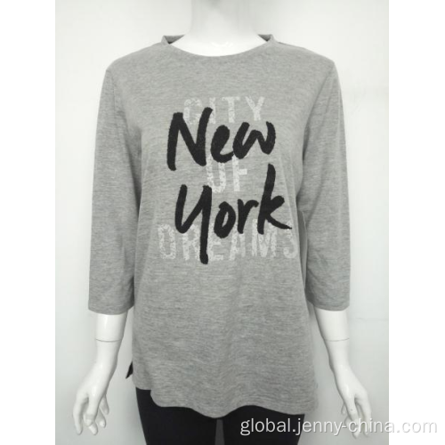 New Design Women Clothes  Grey letter print women's seven-quarter sleeve T-shirt Supplier